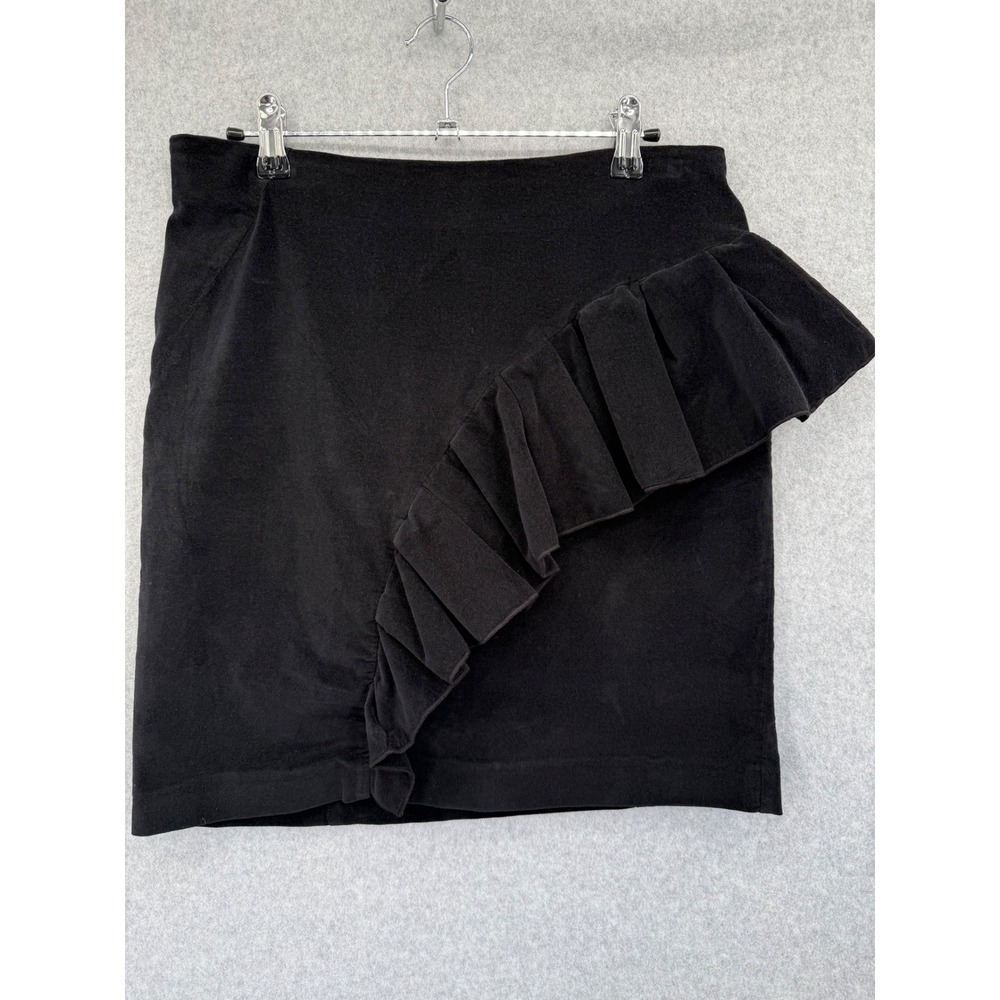 Bimba Y Lola Skirt Women 40 (US M)‎ Black Ruffle Front Mini Corduroy Velvet